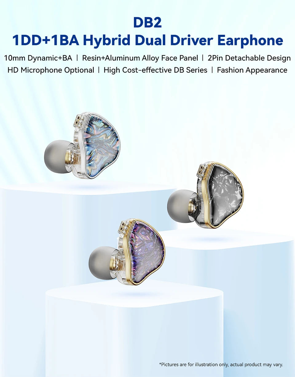 NICEHCK DB2 Wired Earbud IEM 1DD+1BA Hybrid Dual Driver HiFi Earphone With 0.78 2Pin Interface Warm Vocal Music In Ear Monitor