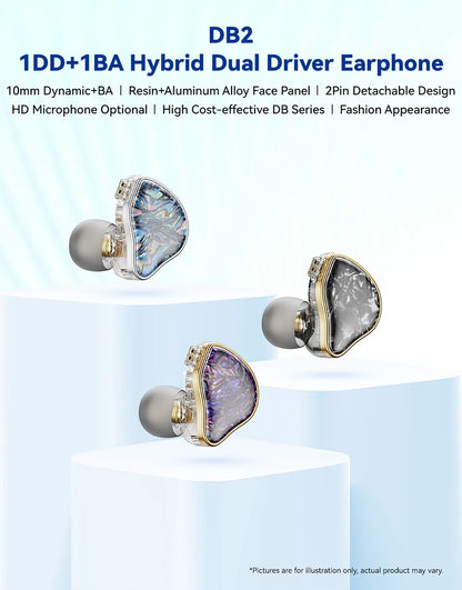 NICEHCK DB2 Wired Earbud IEM 1DD+1BA Hybrid Dual Driver HiFi Earphone With 0.78 2Pin Interface Warm Vocal Music In Ear Monitor