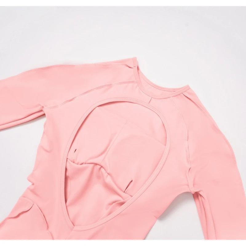 Sexy Hollow Back Long Sleeve Yoga Jumpsuit Women Quick Dry One-piece Yoga Suit Gym Training Leggings Playsuit Slim Fit Bodysuits