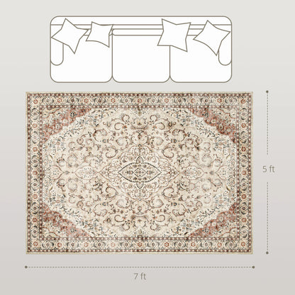 Machine Washable Area Rug, 5x7 Vintage Oriental Medallion Distressed Rugs Soft Printed Floor Mat, Mixed-Brown