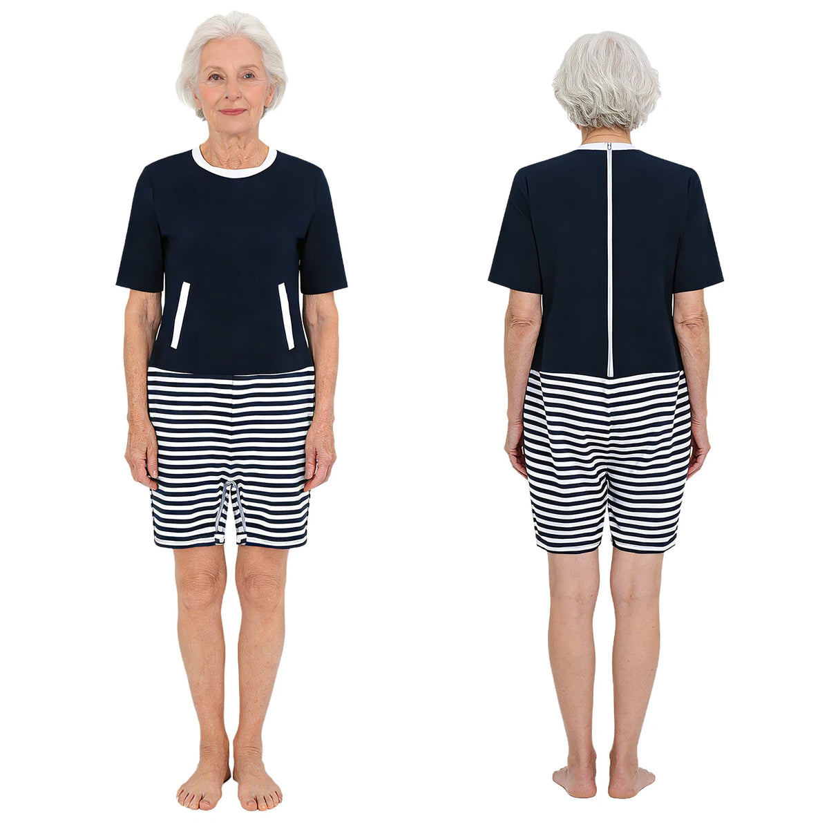 Women Elderly Alzheimer Nursing Jumpsuit Special Need Adaptive Clothing Long Sleeve Back Zipper Anti-strip Stripe Rompers Pajama