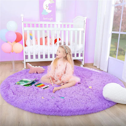 Round Fluffy Soft Area Rugs for Kids Room Princess Castle Plush Shaggy Carpet Cute Circle Nursery Rug Home Decor Circular Carpet