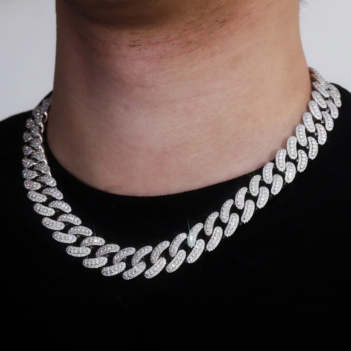 Moissanite Necklace For Men Iced Out Cuban Link Chain Hip Hop Jewelry For Party Nightclub Daily Wear Gift