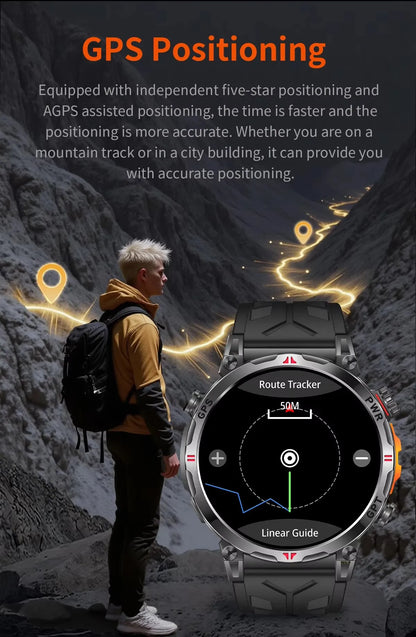 Men KC93 Smart Watch 1.56inch AMOLED GPS Positioning Outdoors Sports Fitness Tracker Bluetooth Calling Large Battery Smartwatch