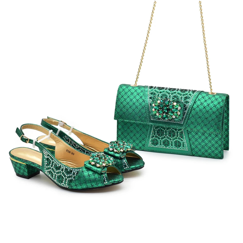 Latest Gold Shoe and Bag Set Women Italian Decorated with Rhinestone African Women Wedding Shoes Bride Plus Size Women Pumps 43