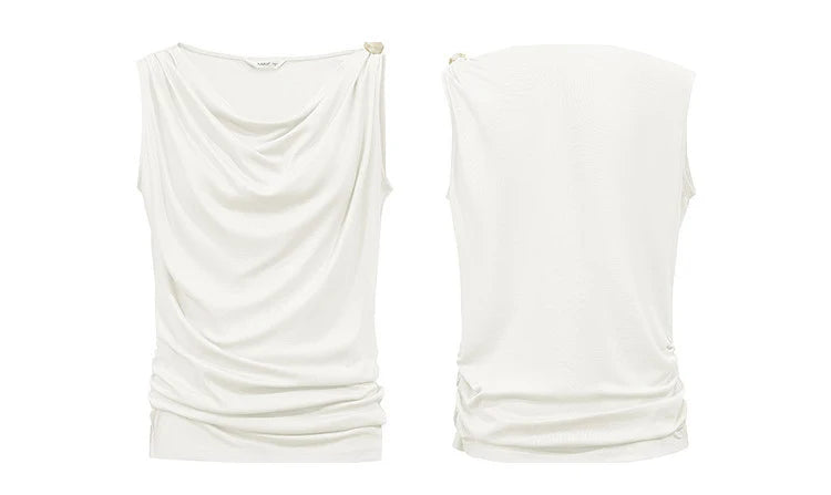 Amii Cowl Neck Women's Tank Top 2026 Summer New Stretch Knit Sleeveless Camisole Loose Casual Holiday Vest For Women 12622062