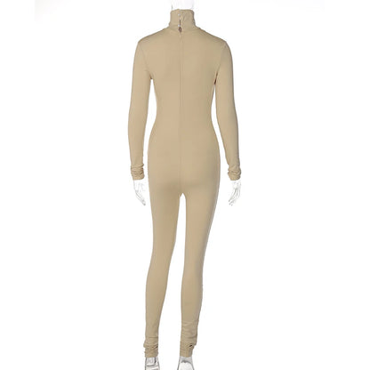 Hugcitar Fall Long Sleeve Solid Turtleneck Sexy Skinny Bodycon Jumpsuit Women Fashion Streetwear Sport Casual Romper Overalls