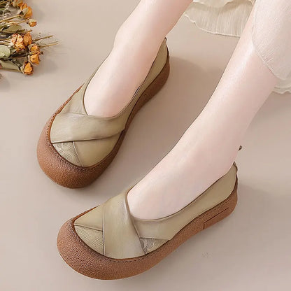 Genuine Leather Ballet Flats Shoes Women Vintage Luxury High Quality Loafers Women's Moccasins Casual Elegant Ladies Wide Shoes
