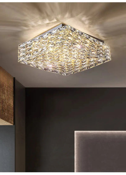 Modern Nordic Luxury Crystal LED Ceiling Light Gold Chrome Flush Mount Lamp for Living Dining Room Bedroom Home Decor Lighting