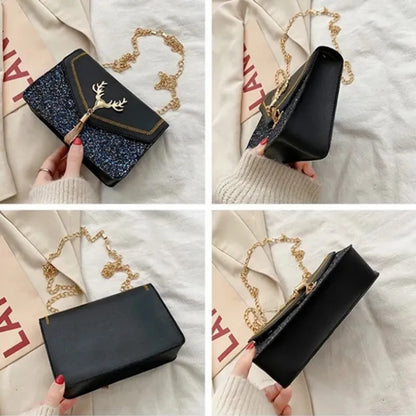 Fashion Women Shoulder Bag Deer Head Decoration Messenger Bags PU Leather Button Underarm Luxury Chain Lady Small Square Handbag