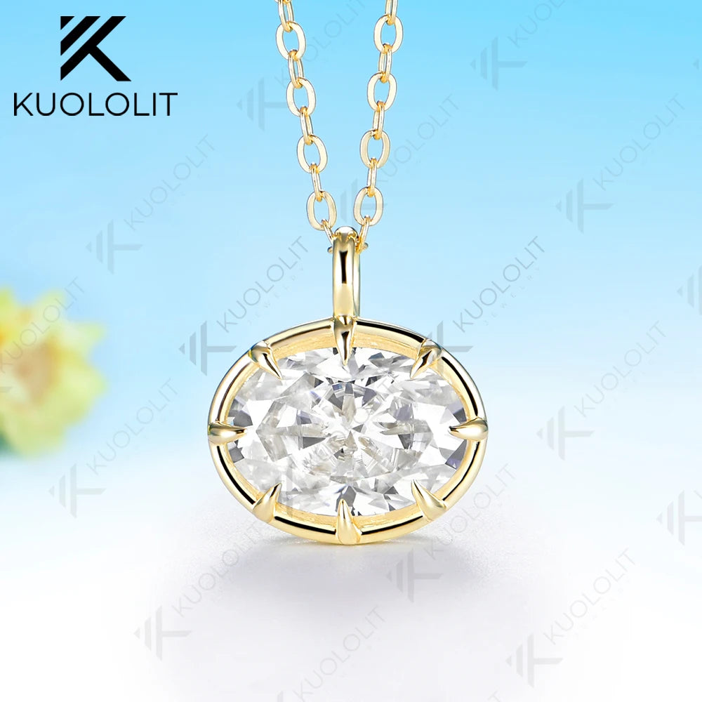 Kuololit 5CT Oval Cut Moissanite Custom Necklace for Women Solid 585 14K 10K Yellow Gold Necklace for Christmas Gifts Engagement