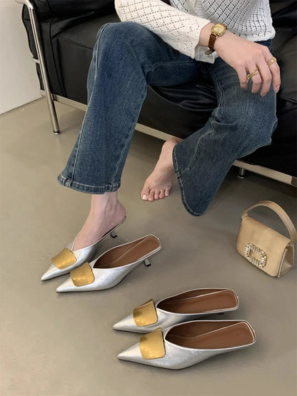 Luxury Womens Shoes High Heels Mules Shoes Pointed Toe Heeled Sandals for Women Elegant Party Slides 2025 Designer Shoes Zaoatos