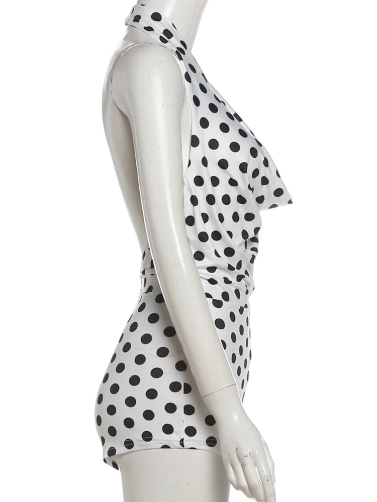 Nibber Wild Trend Romper Women Fashion Swing Collar Sexy Hottie Backless Polka Dot Print Halter Midnight Party Street Clubwear