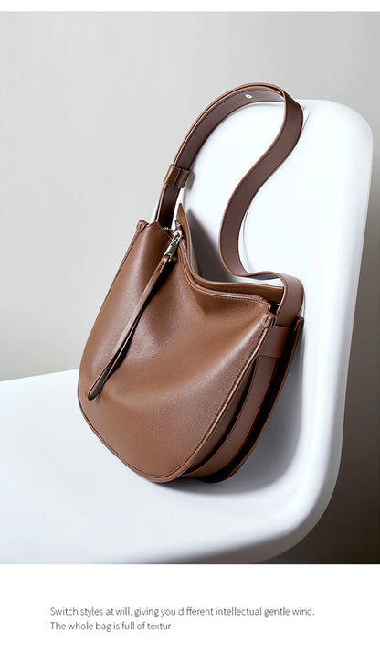Genuine Leather Women Tote Bag 2025 New Large Capacity Women's Shoulder Bag Luxury Designer Cowhide Crossbody Bags 2522