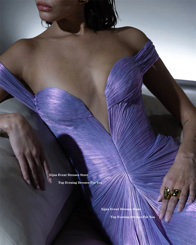 Xijun Lavender Silk Satin Evening Dresses Off The Shoulder Sweetheart Prom Dresses Saudi Arabric Formal Prom Gowns Customized
