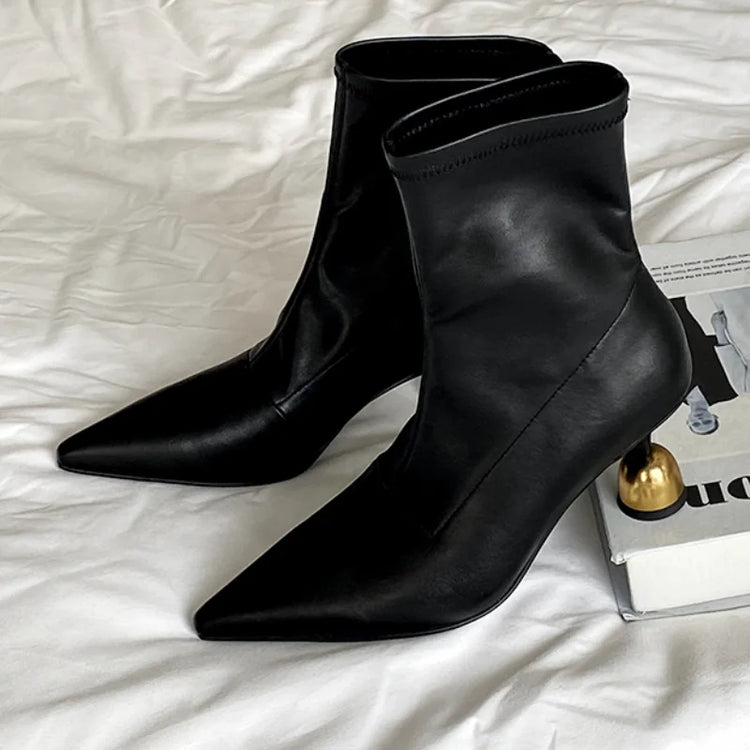Elegant High Heels Women's Ankle Boots Designer Pointed Toe Heeled Shoes 2025 Fashion Winter Boots New Pumps Chelsea Mujer Botas
