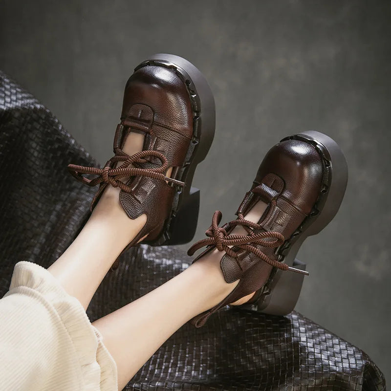 Myjyjz 7cm Cow Genuine Leather Flats Comfy Platform Wedge Fashion Flats Ankle Booties Sandals Luxury Shoes Mary Jane Pumps Women