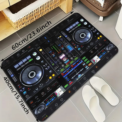 DJ Equipment Pattern 2D Flat Print Doormat Non-Slip Music Theme Area Rug Machine Washable Floor Mat for Studio Bedroom Decor