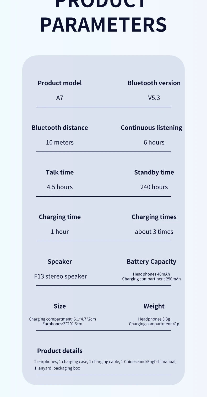 2026 A7 Pro Wireless Bluetooth Earphones TWS Headset HiFi Earbuds Noise Reduction Headphones Waterproof For IPHONE Android