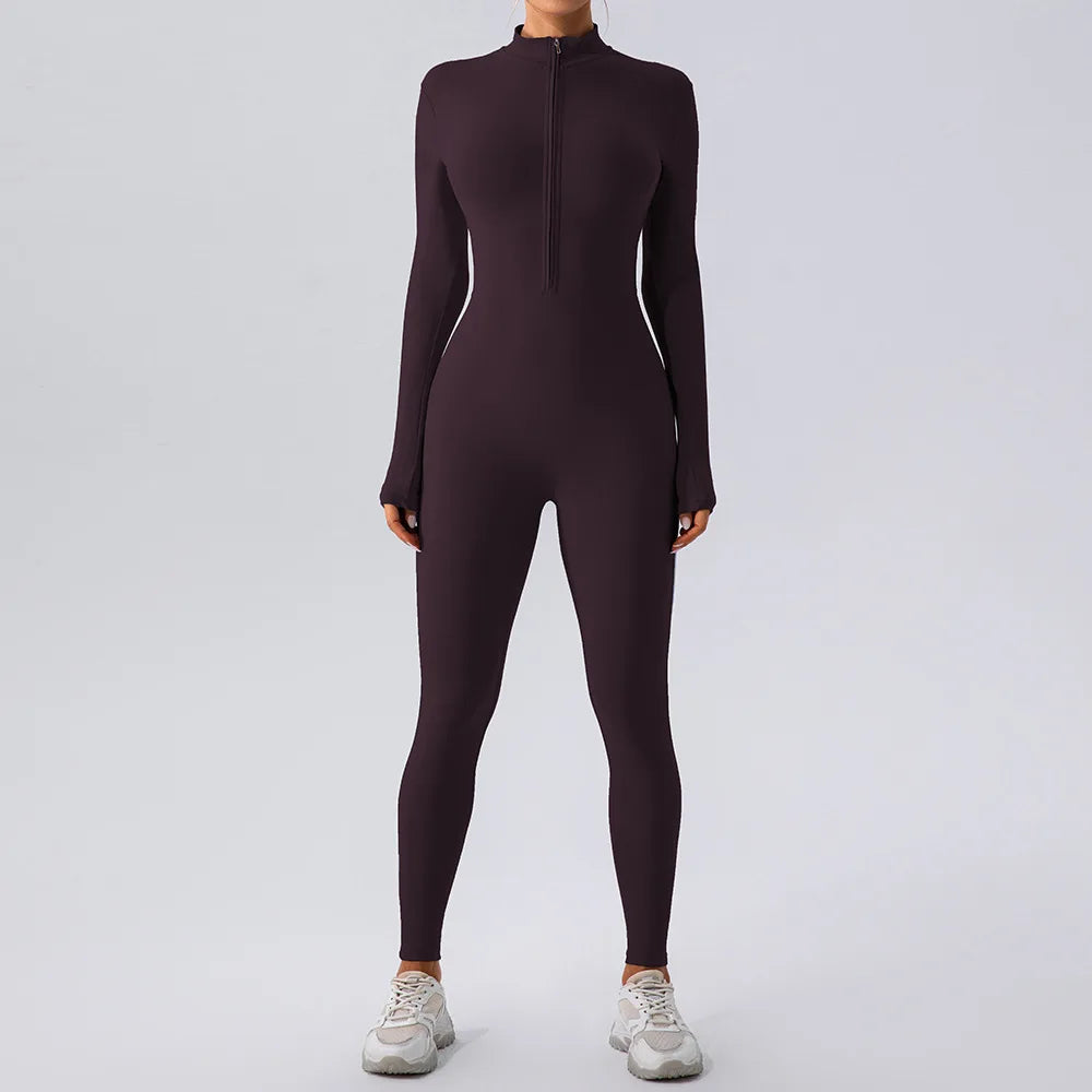 Warm Plush Sports Jumpsuits Women's Tracksuit One-Piece Fitness Suit Winter Gym Sets Long Sleeves Black Exercise Bodysuit Woman