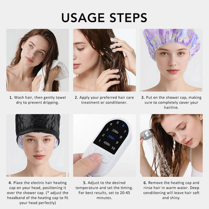 Hair Steamer Cap 220V Electric Heat Cap for Deep Conditioning Hot Oil Hair Mask Repair Damaged Hair Reduce Frizz Split Ends Home