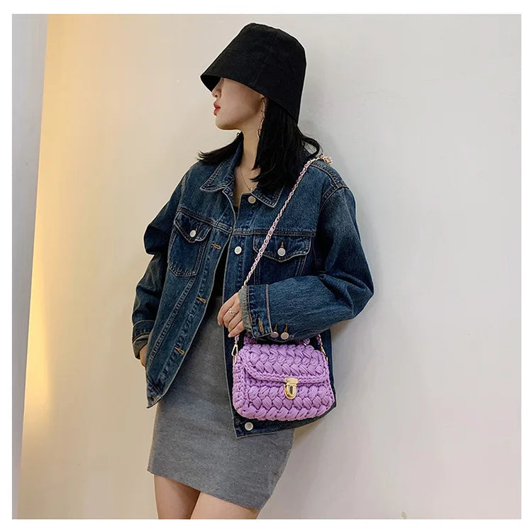 New Rope Woven Women Handbags Designer Knitting Chains Shoulder Crossbody Bag Casual Lady Hand Bags Small Flap Purses
