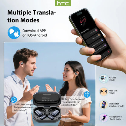 【AI Translator Earbuds】HTC NE25 Bluetooth Earphones LCD Touch Screen Sport Wireless Headphones Long Life with HD Mic