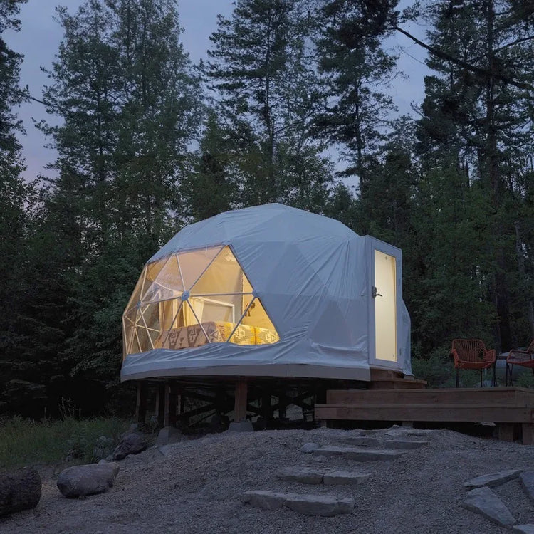 Luxury Geodesic Dome Glamping Tent, Waterproof Outdoor Round Shelter with Private Bathroom for Resort Holiday Accommodation