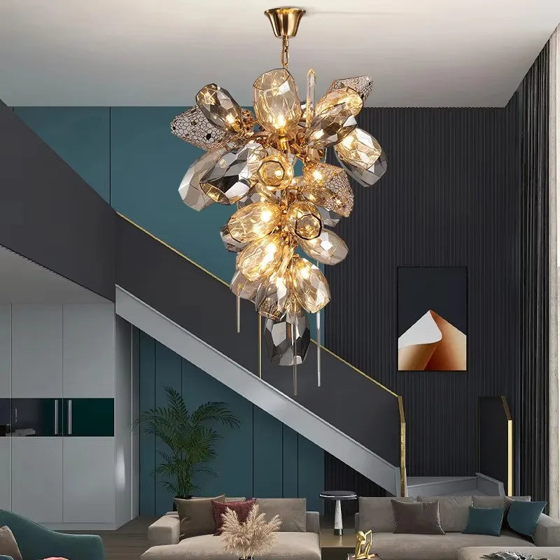 Postmodern Luxury K9 Crystal Chandelier Kitchen Island Decor LED Lighting Cognac Glass Dining Room Hanging Lights Loft Lamps