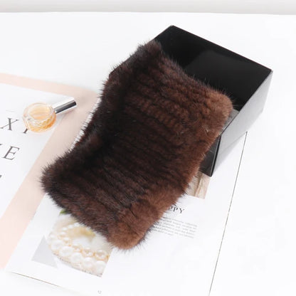 Winter Outdoor Female Knitted Real Mink Fur Ring Scarf Women Warm Good Elastic Genuine Mink Fur Wrap Scarves Lady Fur Headbands