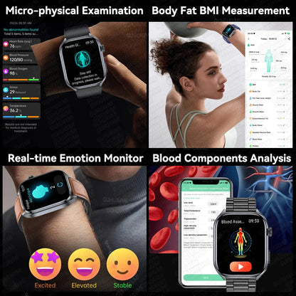 2026New ECG+PPG Clock Health Trackr 2.0 inch Uric Acid Blood lipids Pressure Smart Watch Body Analysis Voice call Smartwatch Men