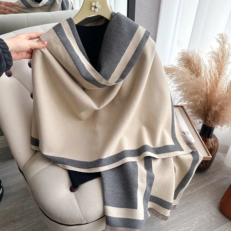 Women's Reversible Two-Tone Scarf, Plush Soft Winter Shawl & Neck Warmer, Double Sided Elegant Fall Wrap