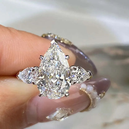 1-5CT Pear Cut Miossanite Ring Certified 925 Sterling Silver Plated 18K D VVS1 Lab Diamond Wedding Engagement Band for Women