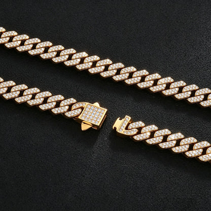 ESKEEM 8mm Width VVS1 Moissanite Cuban Chain Double Rows Iced Out Stainless Steel Spring Clasp Necklace Bracelet Men Women Gift