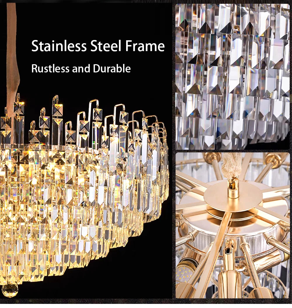 Modern Crystal Pendant Luxury Ceiling Chandelier LED Hanging Lamp for Living Dining Room Bedroom Home Decor Gold Luster Lighting