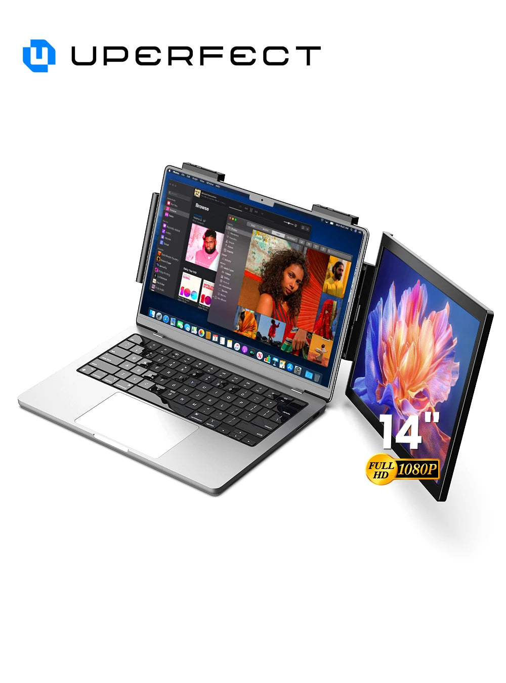 UPERFECT 14'' Portable Monitor Laptop Foldable Screen Extender 1080 FHD Travel Display For 13.3"-17" Laptops PC Mac XBOX Switch