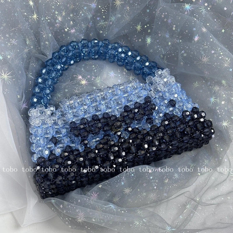 Gradient Blue Beaded Own Design Tote Bags for Women Customized Color Fashion Handbags for 2022 Chain Handle Clutch Evening Bag