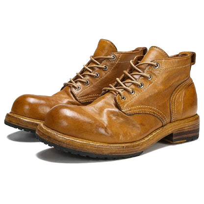 Men's Genuine Leather Goodyear-Boots Retro Work Dress Shoes Washed Horse Leather Casual Men's Shoes