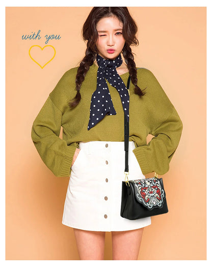 Fashion Embroidery Shoulder Bag Women Designer High Quality Leather Handbag Purse Ladies Small Crossbody Messenger Bag Female