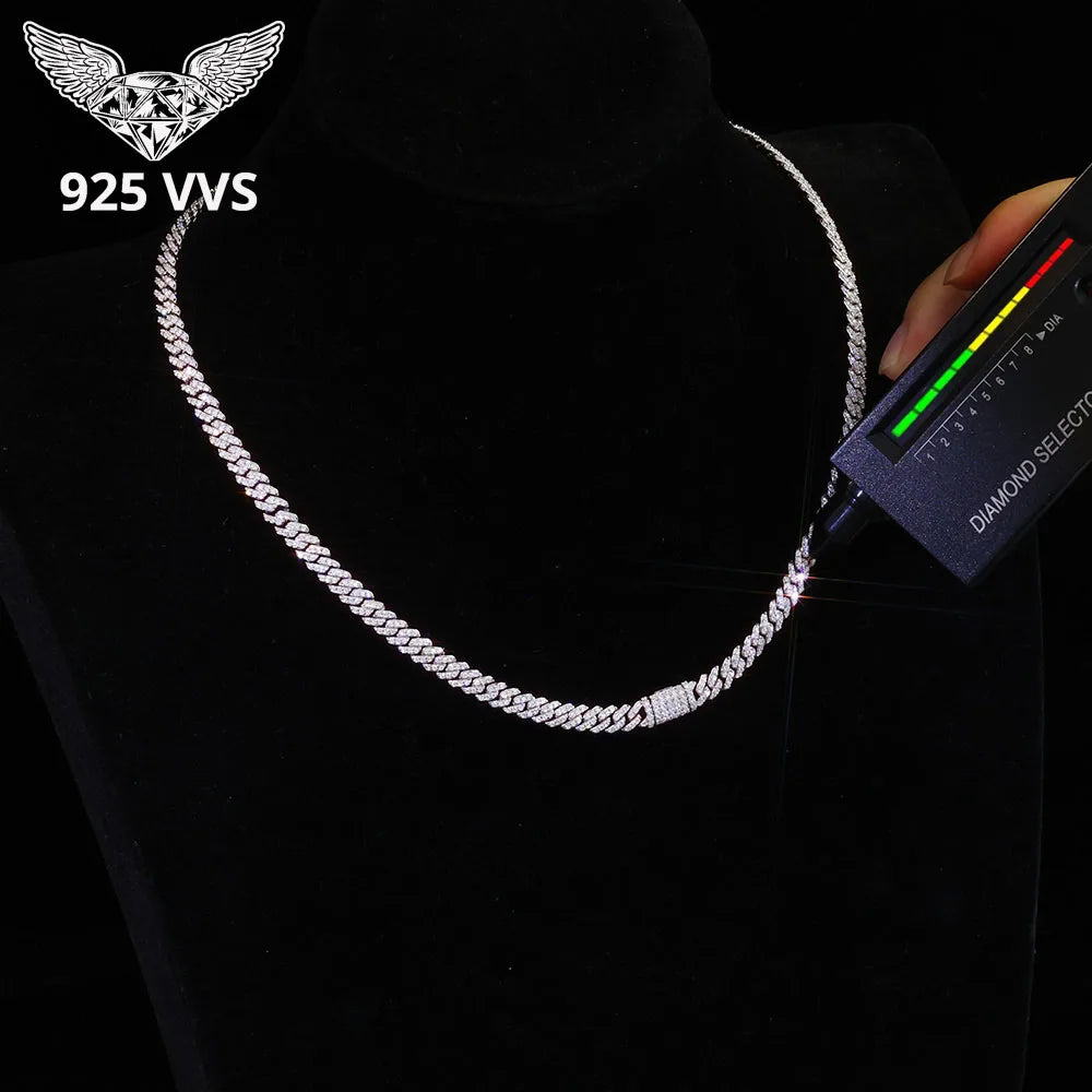 Fine 6MM VVS Moissanite Cuban Chain Hip Hop Jewelry for Women 925 Sterling Silver VVS Necklace Bracelet for Gift