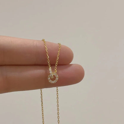 925 Sterling Silver Interlocking Diamond Necklace Light Luxury Double Ring Zircon Pendant Collarbone Chain Simple Jewelry