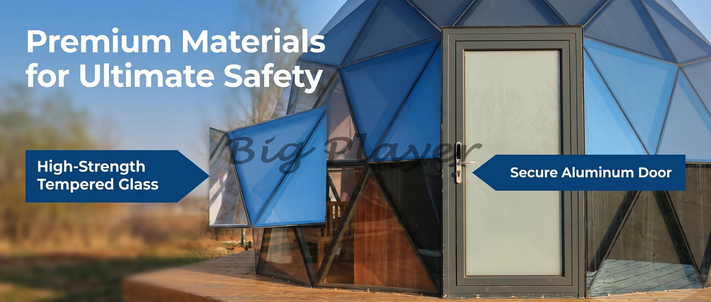 Hexagonal Tempered Glass Dome House, Geodesic Igloo Tent with Aluminum Frame, Luxury Outdoor Resort Round Camping Hotel Shelter