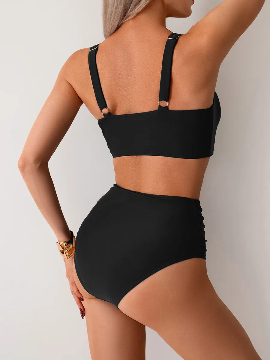 VigoBreviya 2026 Sexy Blue Strapped Swimwear Women High Waist Bikini Set Brazilian Lady Swimsuit Cross Push Up Beach Bath Suit