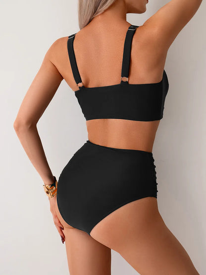 VigoBreviya 2026 Sexy Blue Strapped Swimwear Women High Waist Bikini Set Brazilian Lady Swimsuit Cross Push Up Beach Bath Suit