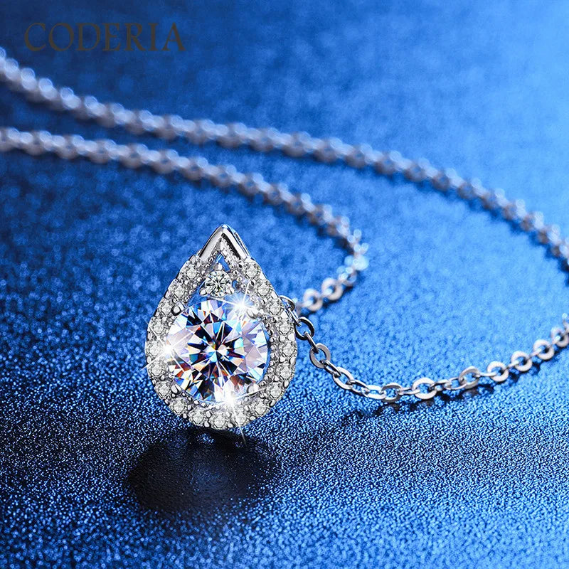 14K White Gold Plated Sterling Silver Moissanite Drop Necklace Pendant 1.0 Carat Diamond Necklace Jewelry for Women Girls