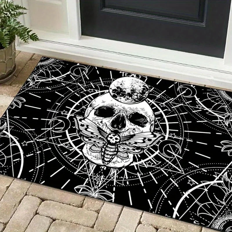 3D Gothic Skull Moth Print Rug High Quality Non Slip Mat For Patio Garden Living Room Indoor Outdoor Decor Carpet