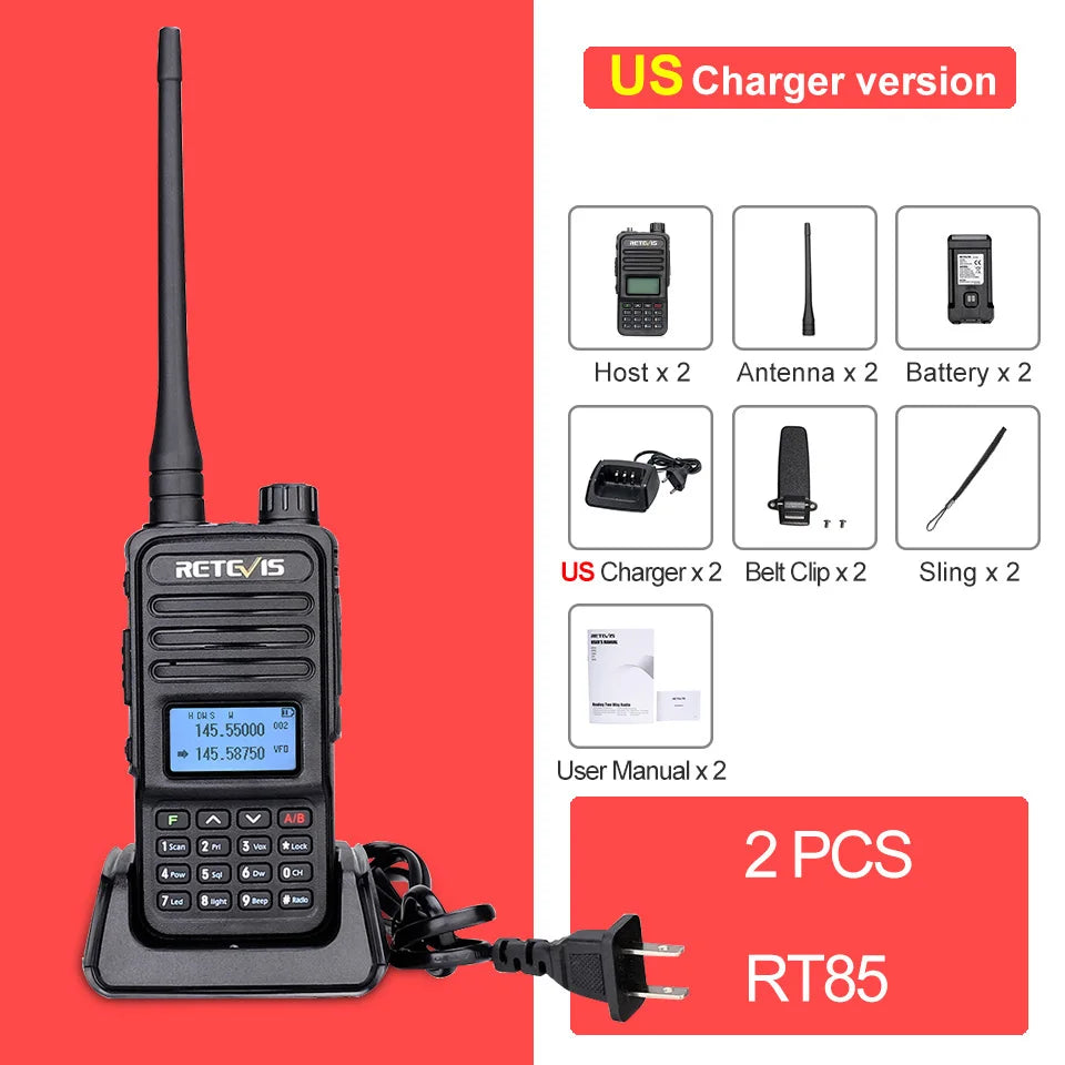 Retevis RT85 Walkie Talkie Long Range Ham Two-way Radio Station Walkie-talkies VHF UHF Dual Band Amateur Portable Radio Hiking
