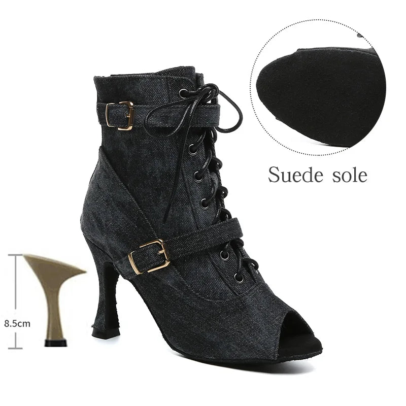 SWDZM New Ladies Dance Shoes Ballroom Dance Boots Denim Jazz Dance Shoes Girls Sexy Pole Dance Ballroom Dance Cowboy Boots