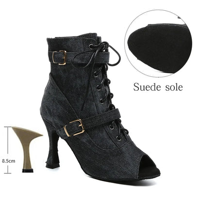 SWDZM New Ladies Dance Shoes Ballroom Dance Boots Denim Jazz Dance Shoes Girls Sexy Pole Dance Ballroom Dance Cowboy Boots