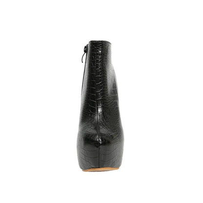 Plus Size 35-45 Sexy Crocodile Pattern Women Boots Round Toe Side Zipper Super High Heels Pumps 2025 Female Platform Party Shoes